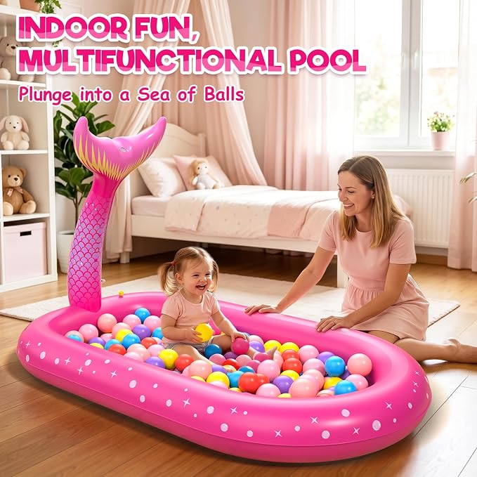 Splash Pad for Toddlers 1-3, Mermaid Inflatable Sprinkler for Kids, 3 in 1 Baby Splash Pads Kids Pool Outdoor Play Mat, Backyard Summer Water Toys Birthday Gift for 1+ Year Old Girls Kids