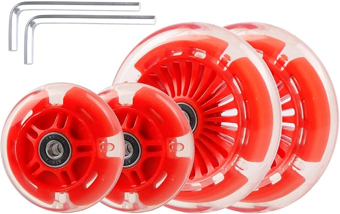 4-Pack Light Up Scooter Wheels - 120mm & 80mm White LED Replacement Wheel for Micro Mini Maxi Lascoota 3-Wheel Kick Scooter