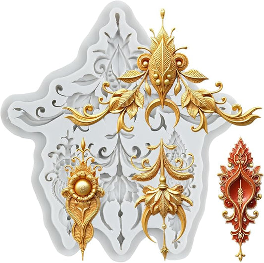 Baroque Polymer Clay Mold Curlicues Scroll Lace Silicone Molds Relief Flower Mold for DIY Craft Epoxy Resin Casting Polymer Clay Tools Crafts Air Dry Jewelry Making