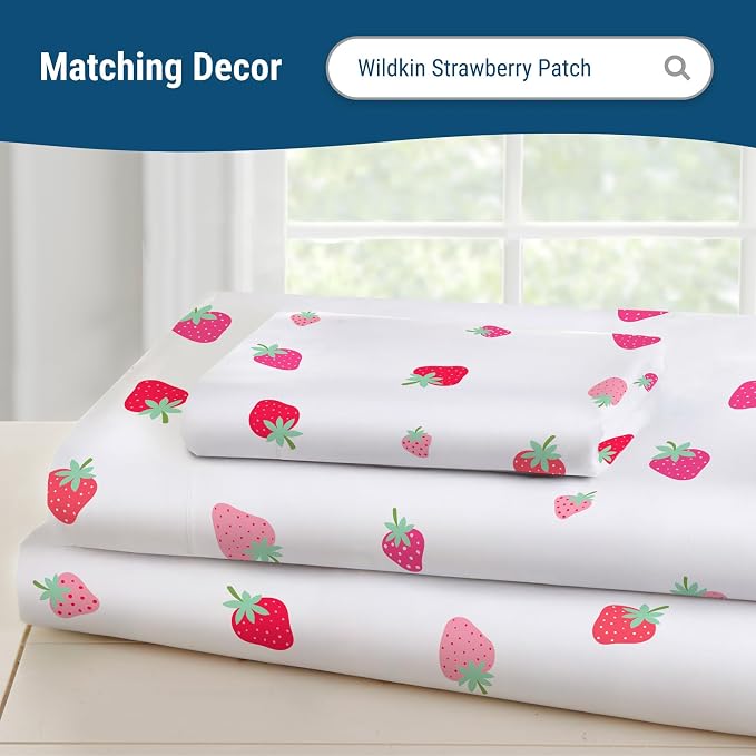 Wildkin 100% Cotton Kids Pillowcase – Soft, Breathable & Standard Size (20x30) - Strawberry Patch