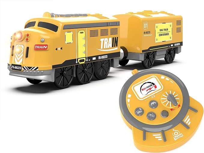 Motorized Train for Kids, Remote Control Locomotive Train Toy for Wooden Tracks, Battery Powered Electric Trains with Sound & Lights Effects Compatible with Thomas, Brio, Chuggington