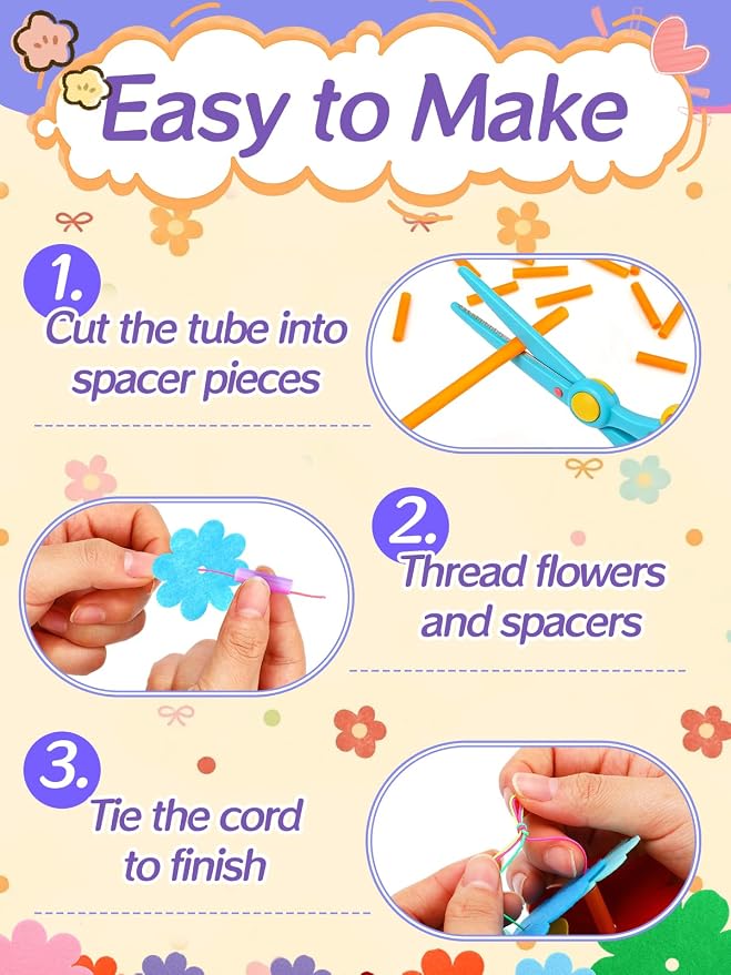 Cosweet Lei Making Craft Kit for Kids - Hawaiian Leis Bulk Makes 48 Flower Necklaces with 2000 Felt Flowers, Lei Craft Supplies for VBS, Classroom Activities & Luau Party Favors