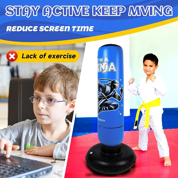 Onirii Kids Inflatable Punching Bag | Large Stable Kids Inflatable Boxing Bag Toy Set with Gloves for Boys & Girls Age 3-12 for Taekwondo,MMA and Practicing Karate