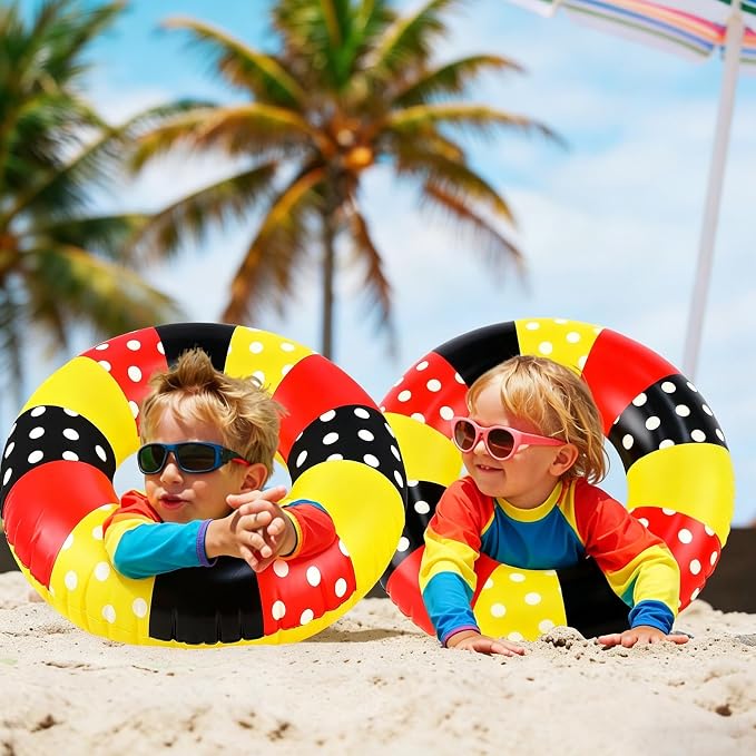 4-Pack Cartoon Mouse Pool Floats, 20 Inch Red & Black Kids Inflatable Swim Rings, Summer Toys for Hawaiian Beach & Water Park