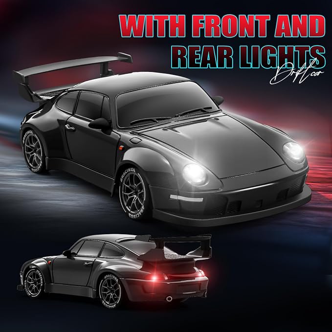 ACAMMZAR RC Drift Car, 1:24 Remote Control Car for Kids, 20KM/H 4WD High Speed RC Cars with Lights, Extra Racing Tires, Vehicle for Adults Boys Girls, Black