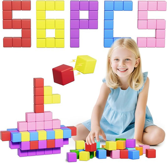 Magnetic Blocks Large, 56PCS 1.42in Magnetic Building Blocks for Kids Ages 4-8, STEM Sensory Travel Autism Montessori Toys for Toddlers, Learning Construction Magnetic Cubes for Birthday Gift