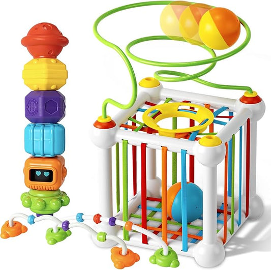 Aprilwolf Montessori Sensory Cube for Toddlers 18 Months + | Educational Activity Center with Elastic Sides | Baby Learning Toys, Wonderful Gift for Birthday Boys & Girls