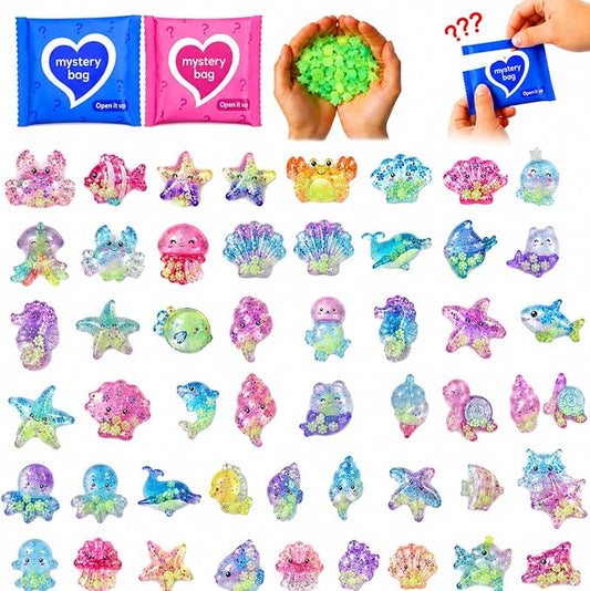 100PCS Ocean Mystery Blind Bags Mini Resin Animals, Cute Sea Creature Blind Box Surprise Toys, Tiny Figures for Kids Ocean Animal Collectibles for Party Favors DIY Crafts Phone Decor Classroom Prize