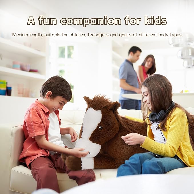 Tezituor 47 Inch Giant Horse Stuffed Animal, 4ft Large Chocolate Brown Pony Plush Toy, Realistic Farm Horse Plush Body Pillow Decor Birthday for Kids Girls Boys Horse Lovers