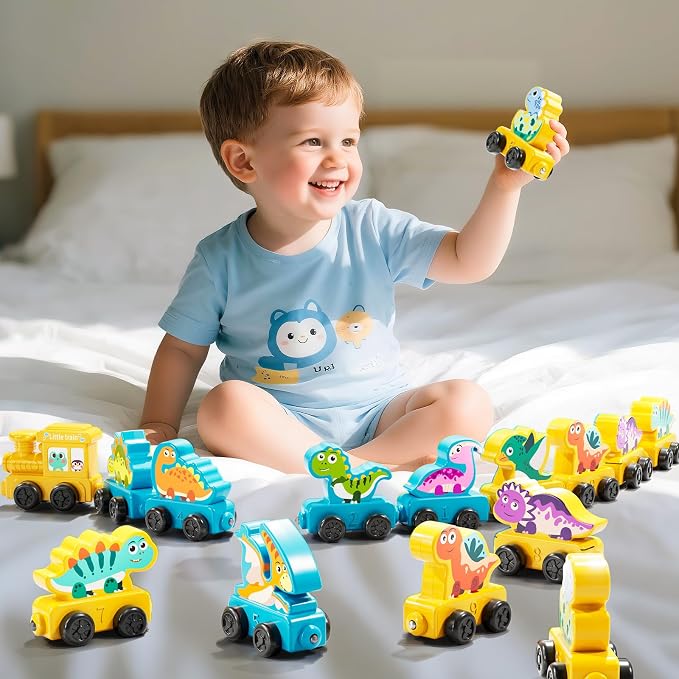 JUKUDAHU Magnetism Toys Dinosaur Train Set for Toddlers 1 2 3 4 Years Old - Dinosaur Toys for Kids, Color Sorting Toy, Preschool Educational Learning Activities, Birthday Gifts for Boys Girls 1-3, 2-4