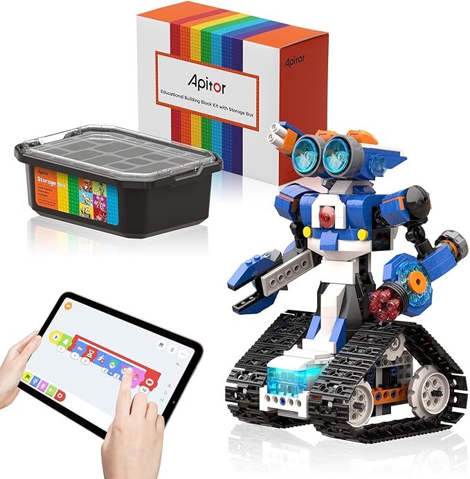 Apitor Robot J Creative Building Kit With Storage Box, 6-in-1 Programmable App Remote Control Tank STEM Learning Toy, Educational Coding Gifts for 7-12 Years Old Kids