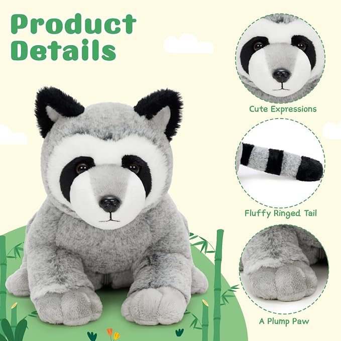 MaoGoLan 5pcs Raccoon Plush, 22 inch Large Mommy Raccoon Stuffed Animal with 4 Babies, Realistic Cute Stuffed Animal Toys for Boys Girls Kid, Christmas Birthday Gift