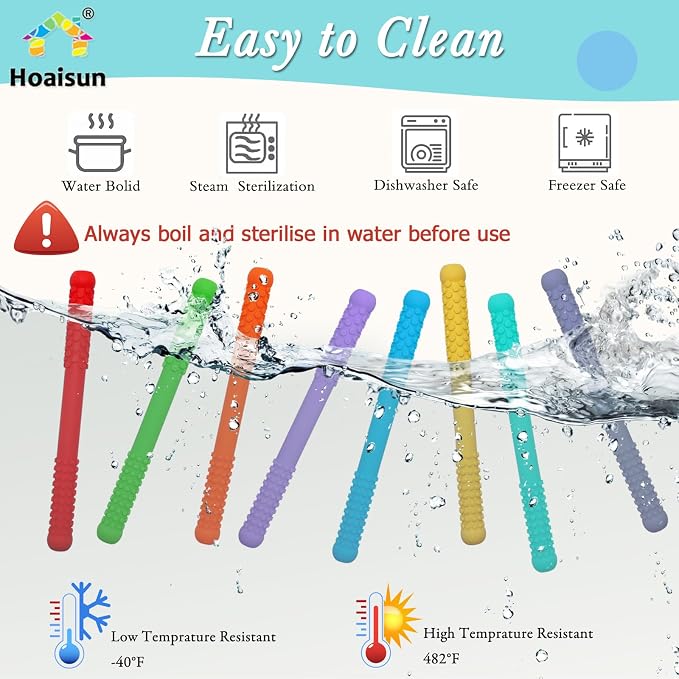 Teething Straws Sticks for Babies 6-12 12-18 Months, 8 Pack Teething Toys 3-6 Months, Silicone Teethers for Babies Toddlers Nursing Biting Chewing, Autism Chew Toys for Sensory Kids Teething Relief