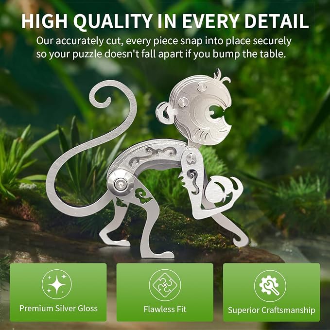 Microworld 3D Metal Model Kits, Mechanical Monkey 3D Metal Puzzles, Steel Warcraft Collection 3D Puzzles for Adults, DIY Animal Brain Teasers Home Decor