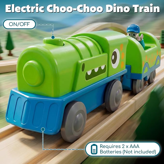 Lehoo Castle Dinosaur Battery Powered Train Toy for Toddlers Ages 3+ | Motorized Train with 2 Figures, Compatible with Thomas, Brio & Melissa & Doug Tracks, Birthday Gift for Kids