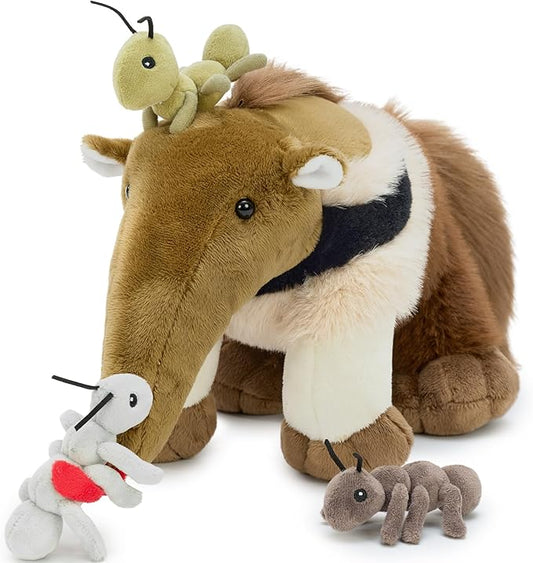 Muiteiur Magnetic Anteater Plush Toy for Toddlers - Interactive Stuffed Animal Feeding Game with 3 Ants, 17.7 Inch Wildlife Adventure Toy, Birthday Gift for 3+ Year Old Kids Bedroom Decor