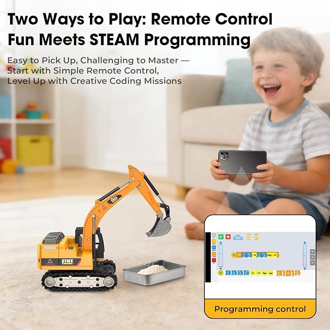 Remote Control Excavator Toy,1:64 mini RC Construction Vehicle Toys, STEM Tools for Learning Programming for Boys 3 4 5 6 7 8-12 Year Old Kids Christmas Birthday Gift (mini Excavator)