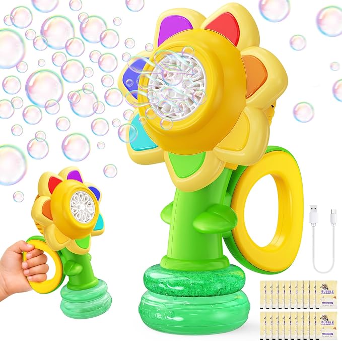 Yunaking Bubble Machine Wands Kids Toys: Type-C Rechargeable Bubbles Gun Maker LED Light Outdoor Toys for 3 4 5 6 7 8 Boy Girl Toddlers Kids Party Wedding, Gift for Birthday Easter Valentines Xmas