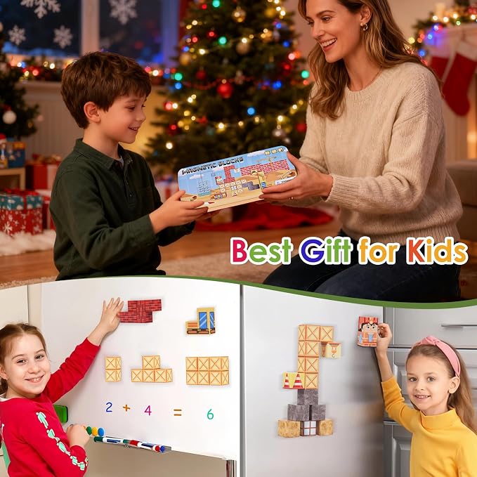 Magnetic Building Blocks Sensory Toys, Toddler Montessori Construction Stacking Toys, 35PCS Magnet Cubes for Kids, Gifts for Boys Girls, Portable Travel Toy Stem Learning Activities for Toddlers 3-8