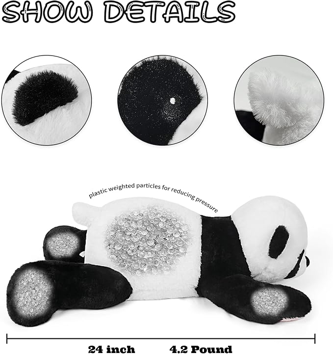 Weighted Stuffed Animals 4.2lb, 24in Weighted Panda Plush for Kids Adults Boys Girl, Cute Plushies Soft Pillow Toy for Christmas, Valentine's, Birthday Gifts (Black)