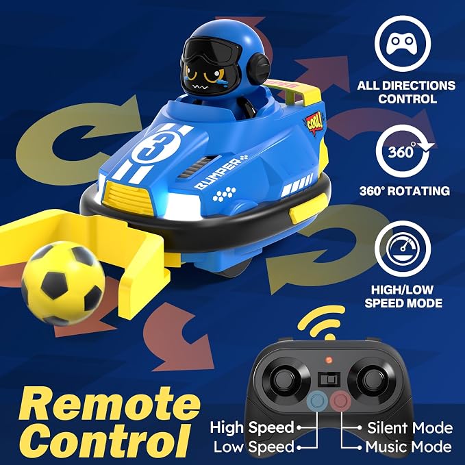 bessome Cute Cartoon Remote Control Bumper Car Toy Set of 2 Players Football Games|Toddlers Mini RC Car Toys with Light & Sound & 360°Rotating|Christmas Birthday Gifts for 3 4 5 Year Old Boys Girls