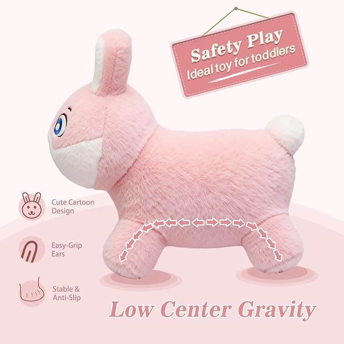 INPANY Bouncy Horse, Bunny Rabbit Hopper Toys, Toddler Plush Bouncing Animal, Kids Inflatable Ride on Rubber Bouncer, Outdoor Birthday Gift for 2 3 4 Yr Boy Girl