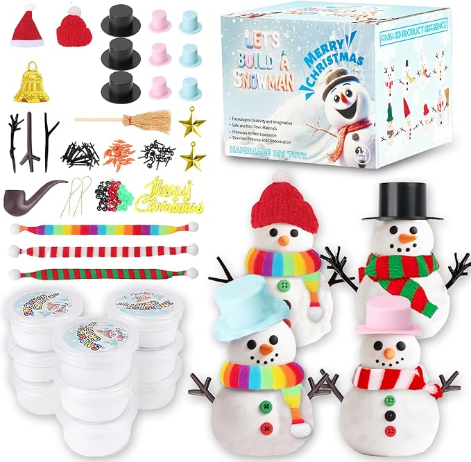 12Pack Build a Snowman Kit - Christmas Crafts for Kids,Air Dry Clay Snowman Crafts for Kids,Modeling Clay Snowman DIY Kit,Christmas Crafts Xmas Holiday Party Decor Gift,for Age 3+