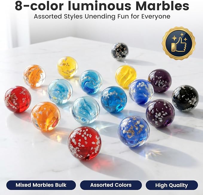 POPLAY 16PCS Glow in The Dark Marbles for Kids, Marble Assorted Colors for Run Game, Gifts for Kids Aged 3+ and Marble Lovers
