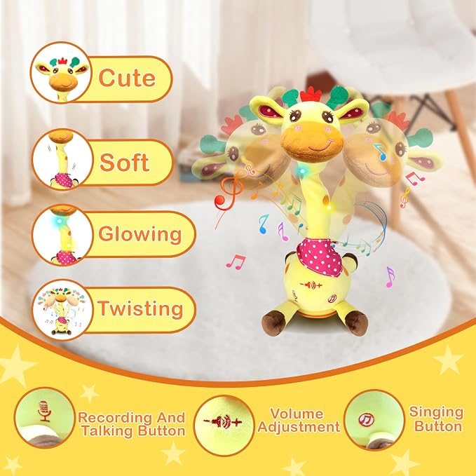 Hunfur Talking Dancing Giraffe Baby Toys, Singing Recording Repeats What You Say with Glowing Light, Funny Gift for Toddlers, Boys Girls Tummy Time Toys
