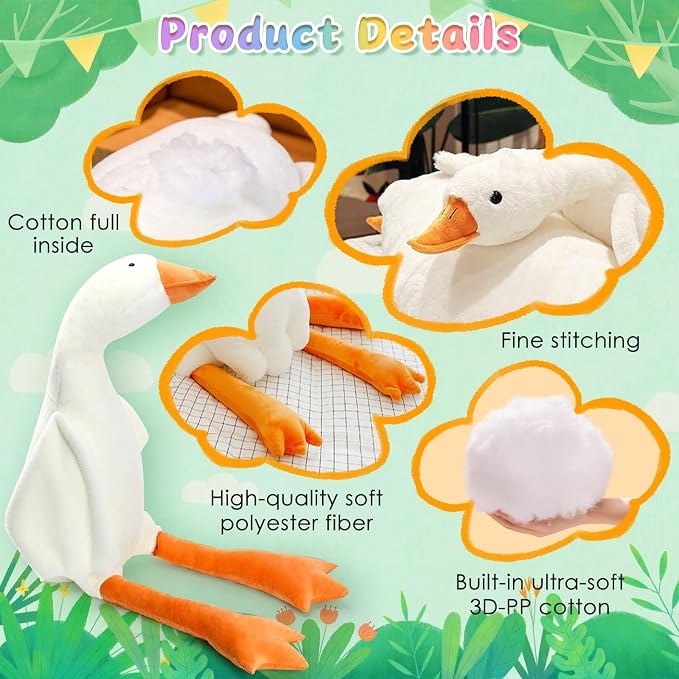 CottonStar Goose Stuffed Animal 35.5 Inch Plush Toy, 2.8 lbs Cute Duck Stuffed Animal, Goose Plush Soft Pillow Toys, Gift for Anxiety Kids and Friends, White