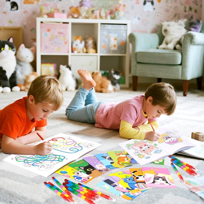 BenLouis 24 Pcs Cat Mini Coloring Books Kids Cute Kitten Small Activity Books Bulk for Girl Boys Kids Pet Birthday Themed Goodie Bags Stuffers Return Gifts Classroom Travel