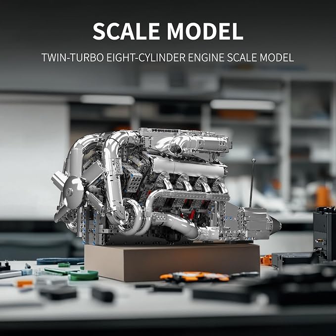 Mould King V8 Twin-Turbo Engine Model Kit That Runs, Mini Engines Building Blocks Set for Adults with Battery and Motor, Engineering Construction STEM Toy for Teens(2899 PCS)