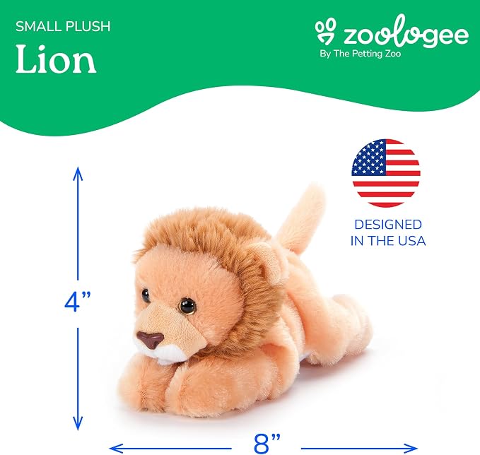 The Petting Zoo Lion Stuffed Animal Plushie, Gifts for Kids, Scoopz Wildlife Animals, Brown Lion Plush Toy, 8 inches