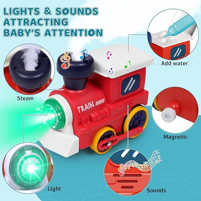 Electric Train Set for Toddlers 3-5 4-8 with Train Tracks Set Lights Up Steam Sign Realistic Music Sound Magnetic Train Connection Toys Birthday 3 4 5 6 7 8+ Years Old Boy Toys Girl