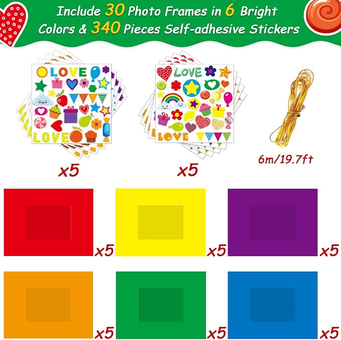 30Packs Picture Frame Crafts Kits for Kids Summer Colorful Candy Holiday DIY VBS 2026 Crafts Foam Picture Frames for Christmas Girls Gifts Game Activities Preschool Bulletin Board Decor Supplies