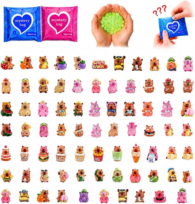 50 PCS Mystery Bag Mini Resin Capybara Blind Bags, Cute Glow in The Dark & Regular Capybara Figurines Surprise Box Toys for Kids, Tiny Collectible Party Favors, Cake Toppers, Phone Case Charms