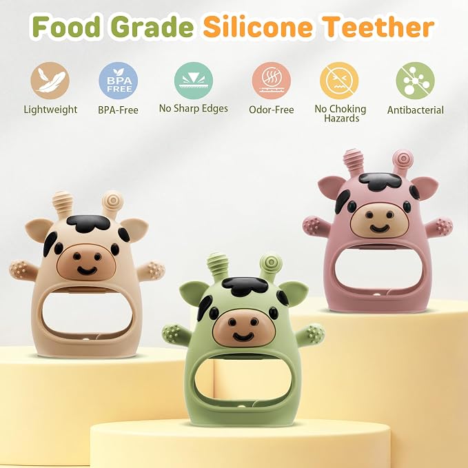 2 Pack Baby Teething Toys 3-6 6-12 Months, Adjustable Anti Dropping Wrist Teething Mittens, Food Grade Silicone Baby Chew Toys for Sucking Needs Teether for Newborns Infants Teething Relief
