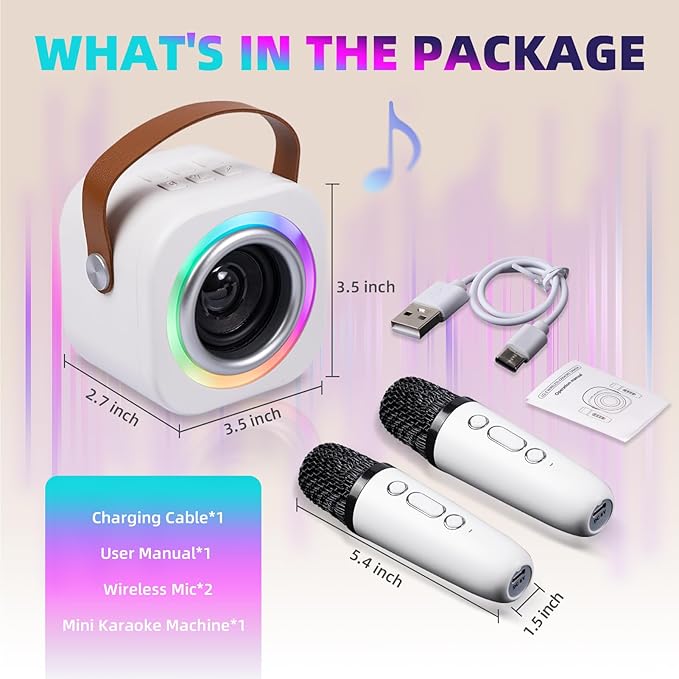 Mini Karaoke Machine for Kids with 2 Wireless Mics,TOP Singing Toys Birthday Gifts Ideas for Girls Ages 3,4,5,6,7,8,9,10,11,12+ Years Old,Great Gift Ages Girls,Boys Trend Party