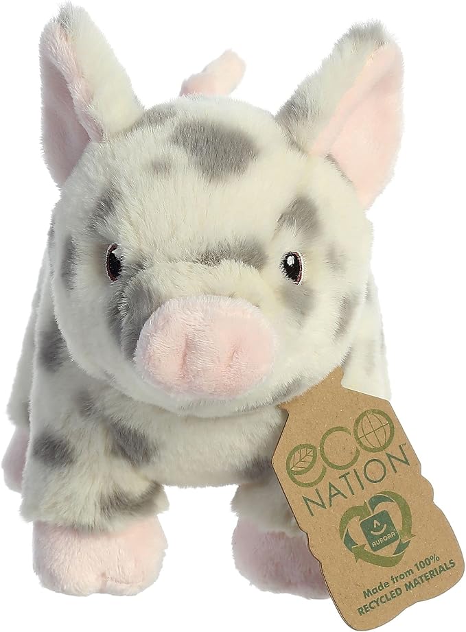 Aurora® Responsibly Made Eco Nation™ Spotted Pig Stuffed Animal - Ideal for Playtime Adventures - Perfect for Birthdays or Just Because - White 10 Inches
