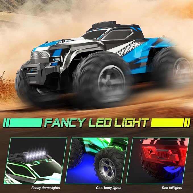Remote Control Car for boys, 1:16 Scale All Terrain RC Cars,High Speed 25Km/h Fast Car with Colorful Led Light and spray, 2x1300mAh Rechargeable Battery RC Truck, Toy Car Gift for Teen Boys Girl Kids