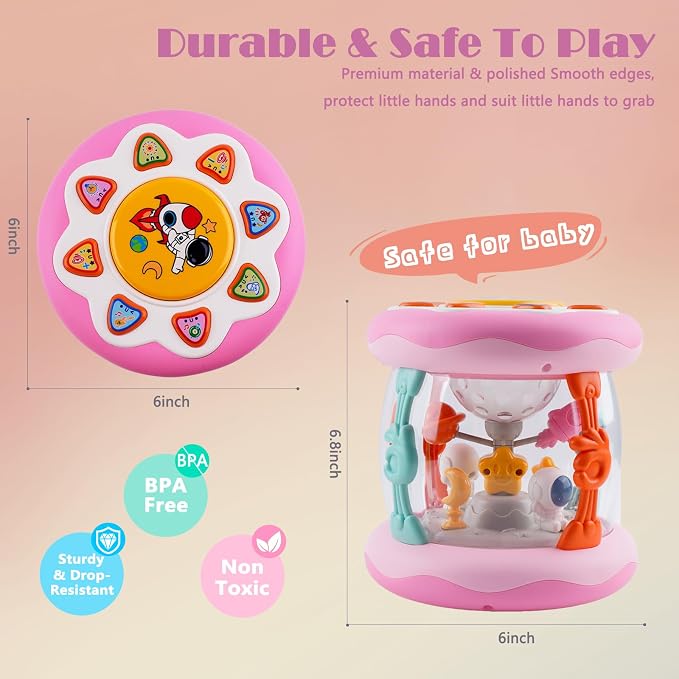 Baby Girl Toys 0-6 Months, Babies Outer Space Projector Rotating Musical Light Up Tummy Time Toy 6-12 Months, Crawling Learning Infant Toy for Toddlers 1 2 3 Years Old Newborn Birthday Gifts