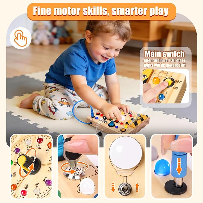 Konijiwa Busy Board - Montessori Toys for 1-3 Years Old Boys & Girls | Sensory Toys for Kids with Autism | Toddlers Learning Activity for Early Development (Busy Board v2)
