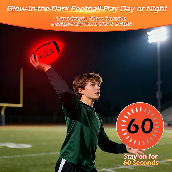 Glow in The Dark Football Light Up Football | USB-C Rechargeable LED Ball with Pump | Night Game Ball for Indoor & Outdoor Play | Gift Ready for Boys & Kids