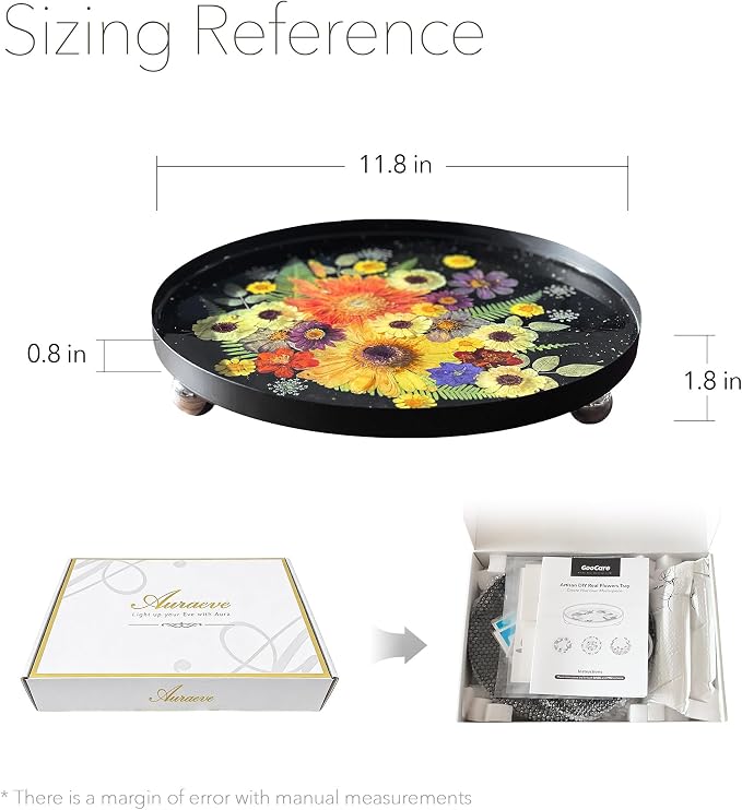 Auraeve All-in-One Resin Tray Craft Kit for Adults, Beige-Pro, 11.8" | 54Pcs Real Flowers, 13.5OZ Epoxy Resin, Metal Tray, Gift for Craft Lovers, Trinket Organizer, Décor