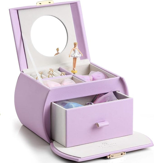 VLANDO Kids Musical Jewelry Box for Girls with Drawer, Music Box with Ballerina and Stickers for Birthday Bedroom Decor, Gifts for Girls Kids Christmas Thanksgiving Gifts 2024 - Purple