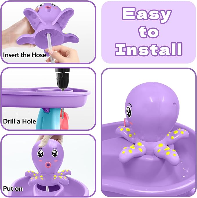 Intoypad Water Table Pump, Octopus Battery Powered Water Pump for Water Table 3 Hours Non-Stop Fun Summer Outdoor Water Toys Outside Water Play Table Accessories for Toddlers Kids (Purple)