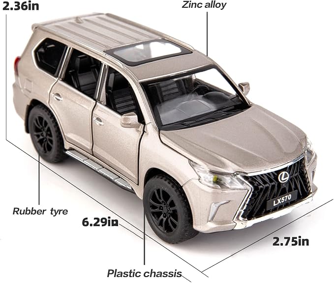 BDTCTK 1/32 Compatible for Lexus LX570 Off-Road in Luxury SUV Model Car, Zinc Alloy Pull Back Toy car with Sound and Light for Kids Boy Girl Gift(Silver)