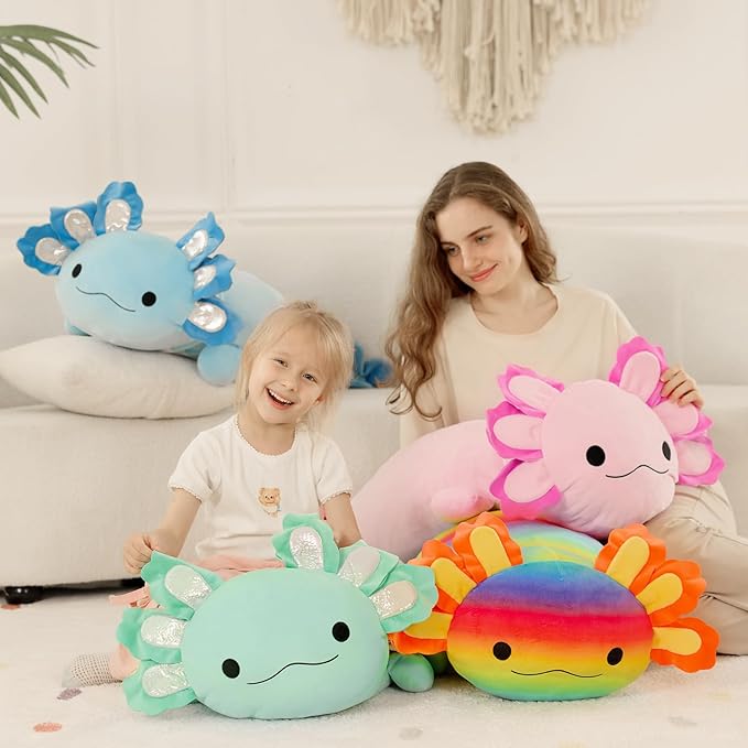 BENINY Large Axolotl Plush Toy, 39" Giant Mint Axolotl Stuffed Animal Plush, Big Huggable Toys Gift for Girls Kids, Long Squishy Pillow for Holiday Birthday Christmas