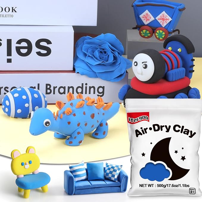 ifergoo Blue Air Dry Clay - Moldable Cosplay, DIY Creative Modeling Clay for Adult Arts & Craft Project, Fake Bake, Slime Supplies, Super Light Magic Foam Molding Clay, Soft, No-Sticky, 1.1LBS/500G