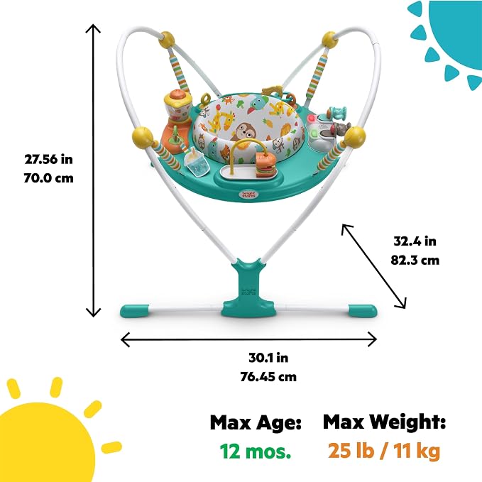 Bright Starts Cooking Up Fun Baby Activity Jumper with Music and Lights, Kitchen Role Play Toys, Unisex, 6 Months+, Up to 25 lbs